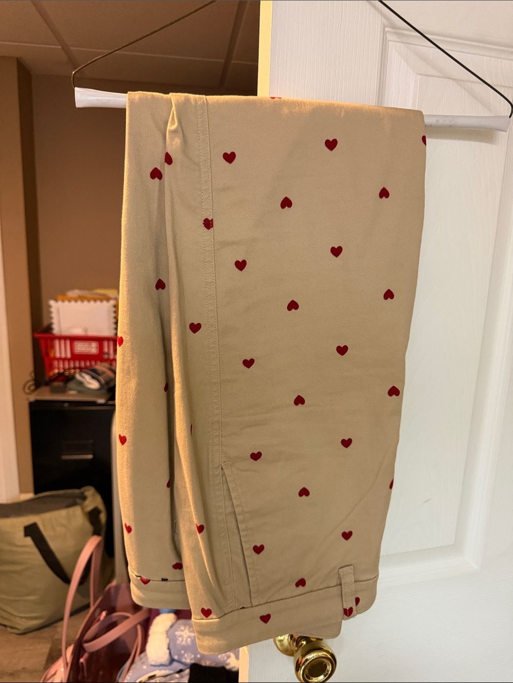 Jcrew Khaki Heart-Print Bottoms - Red Hearts